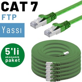 Resim 5 adet IRENIS CAT7 Kablo Yassı FTP Ethernet Kablosu,1 mt Yeşil 