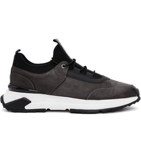 Resim Erkek Gri Bağcıklı Deri Casual Sneaker 