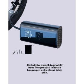 Resim LED Fenerli ve Sos Işıklı Çok Fonksiyonlu Hava Kompresörü 