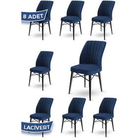 Resim Canisa Flex Serisi, Üst Kalite Mutfak Sandalyesi, 8 Adet Lacivert Sandalye, Gürgen Siyah Ahşap Ayak Sandalye Lacivert Ayaklar Siyah 