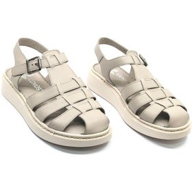 Resim Venüs Yavanna Hakiki Deri Comfort Ortopedik Kadın Sandalet Vizon 