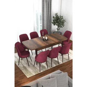 Resim Canisa Concept Via Serisi 80 x 132 cm Açılabilir Barok Ahşap Desen Mutfak Masa Takımı + 8 Adet Sandalye 