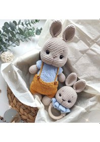Resim Amigurumi Sevimli Tavşan Figürü 2li Set 