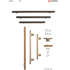 Resim System 4742 Modern Tırtıklı Kulp Şampanya Saten Renk 256 mm (Iki Delik Arası Mesafe) 