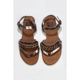 Resim Bueno Shoes Gri Parlak Deri Kadın Düz Sandalet 