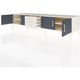 Resim Kronos Tv Ünitesi 2 Raflı 2 Çekmeceli 4 Kapaklı 220x59x51 Aytaşı-antrasit/aytaşı Antrasıt/aytası - Aytası 