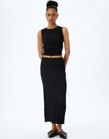 Resim Koton Slim Fit Dokulu Drape Detaylı Yüksek Bel Kalem Etek Siyah 5sak10002uk Siyah 