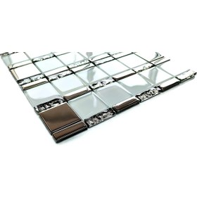 Resim MozaiKristaL Mutfak Tezgah Arası, ve İç Dekorasyon İçin. 48X48MM. Beyaz-Krom. 30X30CM. Fileli Kristal Cam Mozaik. ( 1 M2 Fiyatıdır ) 