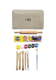 Resim Seramik Hamuru 1 Kg Ebeşuar 6x15 Ml Akrilik Merdane Kil Çamur Set 