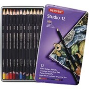 Resim Derwent Studio Pencils Kuruboya Kalemi Teneke Kutu 12 Renk 
