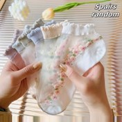 Resim 5 Çift Kadınlar için Ultrathin Sheer Ayak Bileği Çorapları Çiçek Deseni ile - Bahar ve Yaz için Sevimli Crew Çorapları, Nefes Alabilir ve Hafif, Rahat Kıyafetler için Mükemmel, Sevimli Çoraplar 