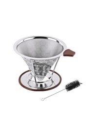 Resim Hombey Yeniden Kullanılabilir 800 Ağı İki Katlı Çelik Kahve Süzgeci - Filtre Ve Ayırma Standı İle 1-4 Bardak, Kağıt Gereksinimi Yok 