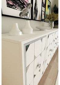 Resim Ka1803bs Moka180 Konsol, Kahve Köşesi, Tv Sehpası Beyaz-sılver 180cm Beyaz-sılver 