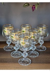 Resim Konyax Peacock Gold 150 Cc Kahve Yanı Kristal Bardak 6'lı 24k El İşçiliği Gerçek Altın İşlemeli Çok Renkli 