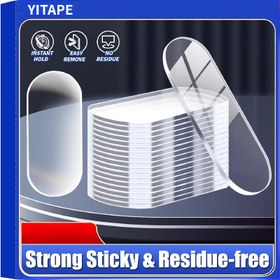 Resim 100 adet YITAPE Güçlü Yapışkanlı & Kalıntısız Nano Çift Taraflı Yapışkan Noktalar - 0.79cm x 1.3cm Şeffaf, Ağır Yük Montaj Bandı Duvar Grafikleri, Dekoratif Posterler & Haritalar için, Kolay Soyma & Yapıştırma 