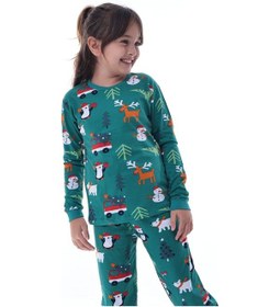 Resim Çocuk Kış Noel Yıllbaşı Desenli Pamuklu Pijama Takımı Unisex Rahat, Sıcak Ve Eğlenceli Ev Giyim Çok Renkli 