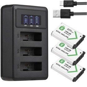 Resim Yaozixa Np-bx1 Pil Seti: 3 Adet 3.6v 1350mah Pil + 3'lü Usb Şarj Cihazı Micro Usb Girişi, 4.2v Çıkışı 