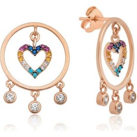 Resim Gümüş Kalpli Halka Bayan Küpe Gold - Rose Gold 