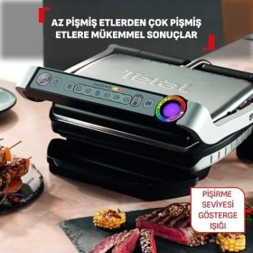 Resim Esmo Home Tefal Optigrill+ 4 Porsiyon Kapasiteli 2000 Watt 6 Programlı Barbekü Izgara ve Tost Makinesi - Inox 