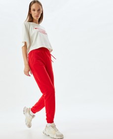 Resim Koton Jogger Eşofman Altı Yüksek Bel Bağcıklı Şardonlu Cep Detaylı Kırmızı 5wak40193nk Kırmızı 