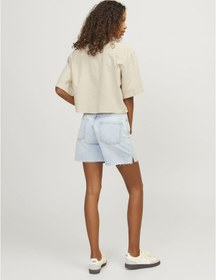 Resim Jack & Jones Kadın Crop Keten Gömlek - Lulu 12231335 Cement Bej 