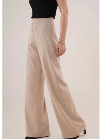 Resim Bol Paça Yandan Fermuarlı Krem Kumaş Pantolon Krem 