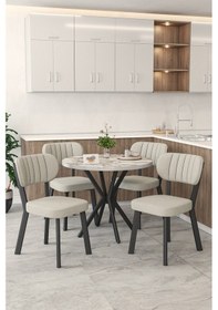 Resim Gnr 90cm Sabit Efes Mutfak Masası Takımı, Yemek Masası, 4 Modern Krem Sandalye Krem 