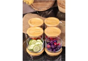 Resim 6'lı Bambu Kapaklı Cam Kahvaltılık Seti, 300ML, Şık ve Dayanıklı Tasarım 