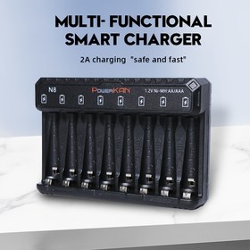 Resim PowerKAN 8 Yuvalı Akıllı Şarj Cihazı, USB Güçlü, 2A Hızlı ve Güvenli NiMH/Ni-Cd AA/AAA Pil Şarj Cihazı, Akıllı Tanıma, Plastik Malzeme, ≤36V Çalışma Gerilimi 