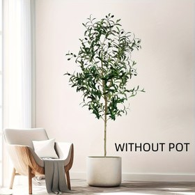 Resim Yüksek Yapay Zeytin Ağacı - Gerçekçi Yeşil Sahte Bitki, Lush Yapraklar, Pot Gerektirmez, Dayanıklı Plastik İç Mekan Dekoru, Oturma Odası, Ofis veya Tatil Kutlamaları İçin (Şükran Günü, Yılbaşı), Ofis Dekorasyonu, Modern Ev Dekoru, Doğal Görünüm 