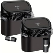Resim 2 Adet Mini Araba Çöp Kutusu Kapaklı – Siyah ABS Plastik Çöp Kutuları, 100 Çöp Torbası & 2 Kanca Dahil, Araba, Ofis ve Ev için Kompakt Düzenleyici, Araçlar için Araba Çöp Kutusu 