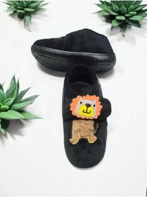 Resim Gezer Erkek Çocuk Aslan Figürlü Kışlık Yumuşacık Ev Pandufu Cırtlı Siyah 