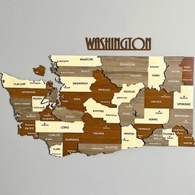 Resim Washington Ahşap Duvar Haritası - Ahşap Duvar Dekoru 3D ve Çok Renkli - 60x33 cm 