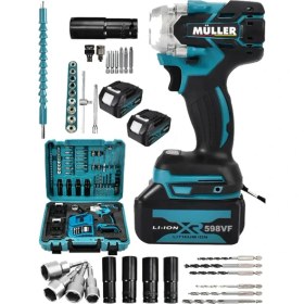 Resim Müller Alman Motor Korumalı 598 Vf 20 Ah Çift Akü Mandrenli Setli Bijon Somun Sökme Sıkma Makinesi 40 Parça 