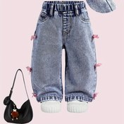 Resim Kızlar İçin Yeni İlkbahar-Sonbahar Modası Şirin Yan Fiyonk Detaylı Elastik Bel Basit Geniş Kesim Klasik Çok Yönlü Bol Kot Pantolon 