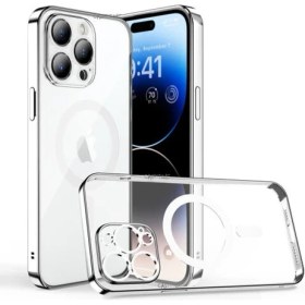 Resim M.TK Moveteck Iphone Apple 14 Pro Max Uyumlu 6.7inç Kılıf Magsafe Halkalı Gbox Kamera Lens Korumalı Parlak Şeffaf Silikon Derin Mor Magnetik Wireless Şarj Özellikli Parlak Mor Kenarlı 