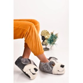 Resim ModaOnn Unisex Köpek Figürlü Peluş Panduf Ev Pandufu Ev Botu 