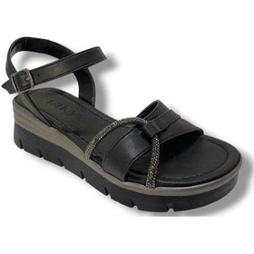 Resim Fancy 2005-25 Deri Yanları Açık Dolgu Topuk Kadın Sandalet Siyah 