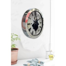 Resim Bahat Krom Çerçeveli Salon Ofis Duvar Saati 36 cm 
