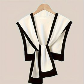 Resim 2 adet/1 adet Zarif Polyester Şal - Rahat, Sıcak, Rüzgar Geçirmez Düz Renkli Eşarp, Günlük Hafta Sonu Giyim, Siyah ve Beyaz Moda Aksesuarları 