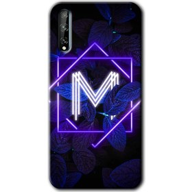 Resim Zipax Huawei P Smart S Kılıf Hd Desen Baskılı Arka Kapak - Dark Neon Yaprak M Harfi 