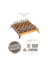 Resim Mc59 Bizans Figürlü El Yapımı Metal Satranç Takımı Kayın Ağacı Satranç Tahtası - Lüks Hediyelik 