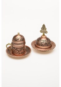 Resim Gaziantep Bakırdan Komple El İşlemesi 1.sınıf Tek Kişilik Türk Kahve Fincan Takımı 25 Cm Tepsili 