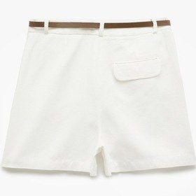 Resim Koton Pamuklu - Viskon Kumaş Cepli Kemerli Bermuda Mini Şort Kırık Beyaz 5sak40176uw Ekru 