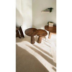 Resim Wood Ahşap 2'li Set Konik Mantar Yan Sehpa Modern Fiskos / Ceviz Renk / Zigon Sehpa Vernikli 