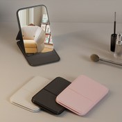 Resim 1 adet Taşınabilir Yüksek Çözünürlüklü El Makyaj Aynası - Minimalist Mini Dikdörtgen Makyaj Aynası, Katlanabilir Taşınabilir Yuvarlak Köşe Makyaj Aynası, Banyo ve Yatak Odası Aksesuarı, Seyahat Aksesuarı, Formaldehit İçermeyen, Sentetik Suni Deri Çerçeve, Pil Gerektirmez, Seyahat Makyaj Aynası | Modern Makyaj Aynası | Katlanabilir Aynalar 