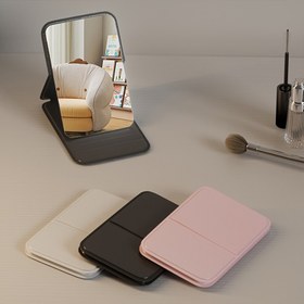 Resim 1 adet Taşınabilir Yüksek Çözünürlüklü El Makyaj Aynası - Minimalist Mini Dikdörtgen Makyaj Aynası, Katlanabilir Taşınabilir Yuvarlak Köşe Makyaj Aynası, Banyo ve Yatak Odası Aksesuarı, Seyahat Aksesuarı, Formaldehit İçermeyen, Sentetik Suni Deri Çerçeve, Pil Gerektirmez, Seyahat Makyaj Aynası | Modern Makyaj Aynası | Katlanabilir Aynalar 