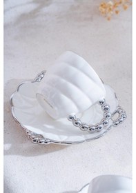 Resim Acar Daisy 6 Kişilik Kahve Fincanı Takımı - 90 Ml Beyaz - Gümüş 