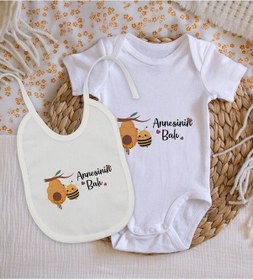 Resim Bitmeyenkartus Bk Kids Annesinin Balı Tasarımlı Bebek Body Zıbın Ve Mama Önlüğü Çok Renkli 