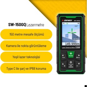 Resim Sevgift SW-150GQ Yeşil Lazerli 150 Metre Kameralı Lazermetre | Şarjlı ve IP68 Korumalı 